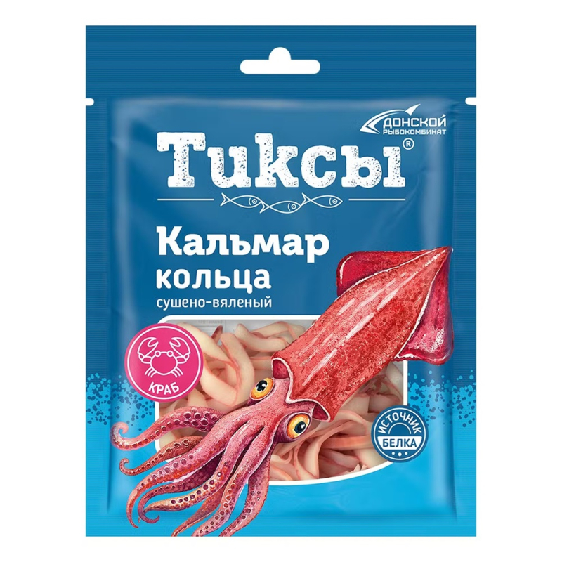 ТИКСЫ 70г  Кальмар кольца со вкусом краба сушено-вяленый  м/уп