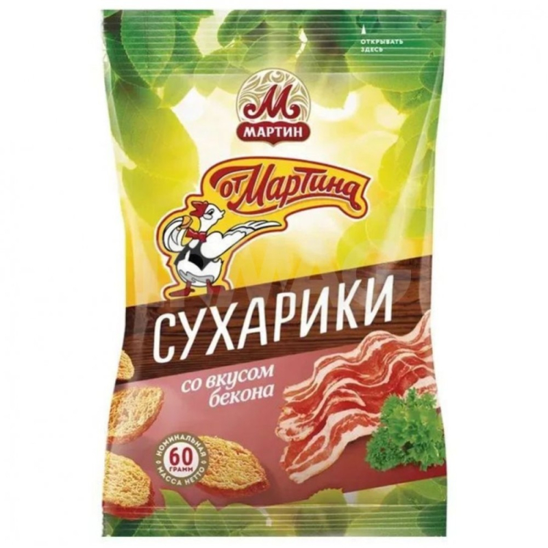Сухарики 60г От Мартина Со вкусом бекона ф/пак