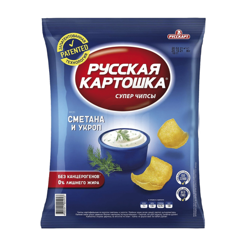 Чипсы со вкусом сметаны и укропа Русская картошка 150гр