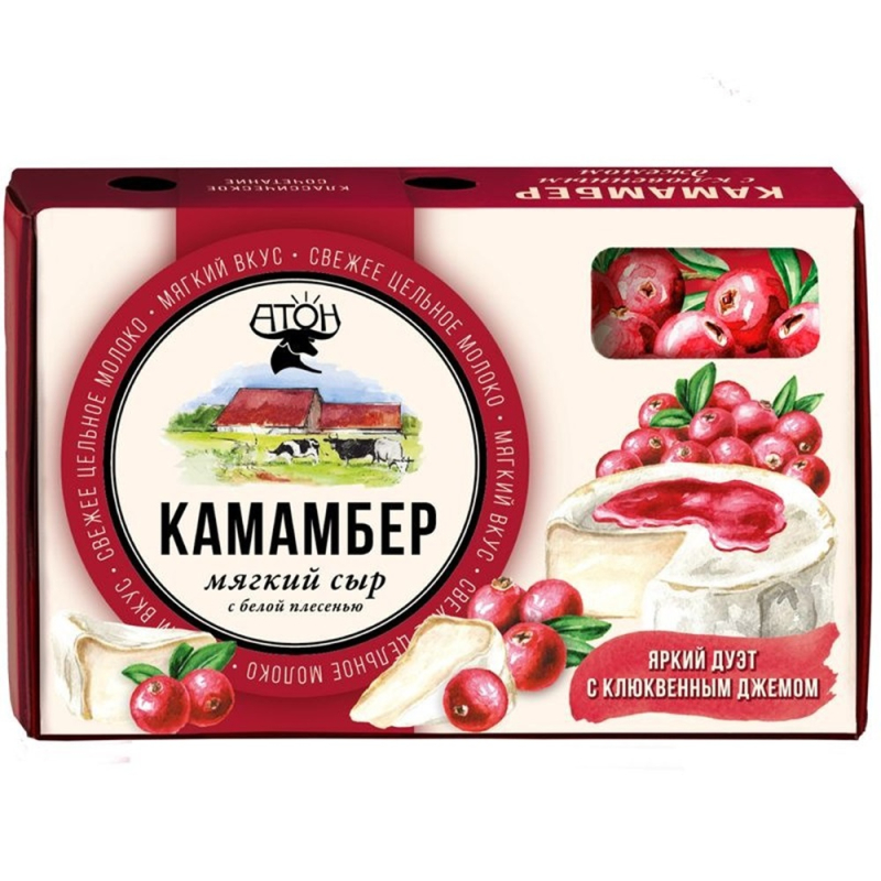 СЫР 100 ГР АТОН С БЕЛОЙ ПЛЕСЕНЬЮ КАМАМБЕР АТОН С ДЖЕМОМ КЛЮКВЕННЫМ (6 ШТ) ШТ, шт