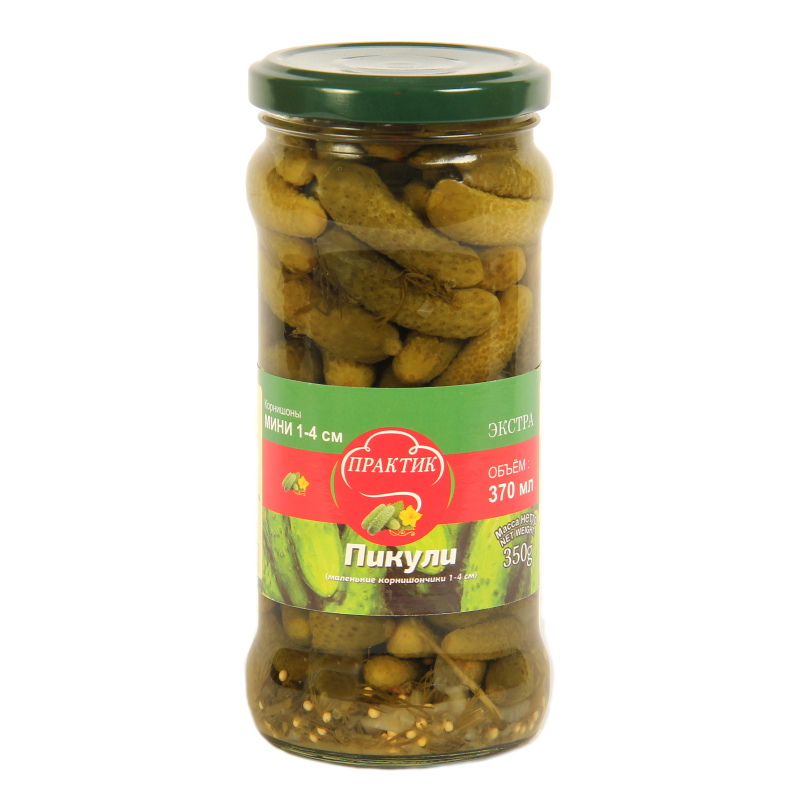 Огурцы 370 мл корнишончики маленькие Пикули 1-4 см Практик ст/б