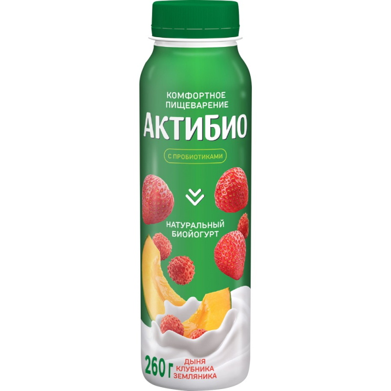 ЙОГУРТ ПИТЬЕВОЙ ДЫНЯ-КЛУБНИКА-ЗЕМЛЯНИКА 260 гр АКТИБИО  (для Мантеры)