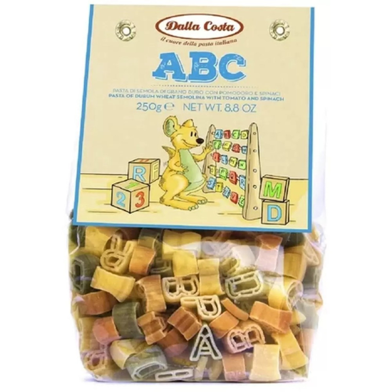 Макаронные изделия без яиц "Dalla Costa" со шпинатом и томатами "Алфавит" 250 гр  (для Мантеры)