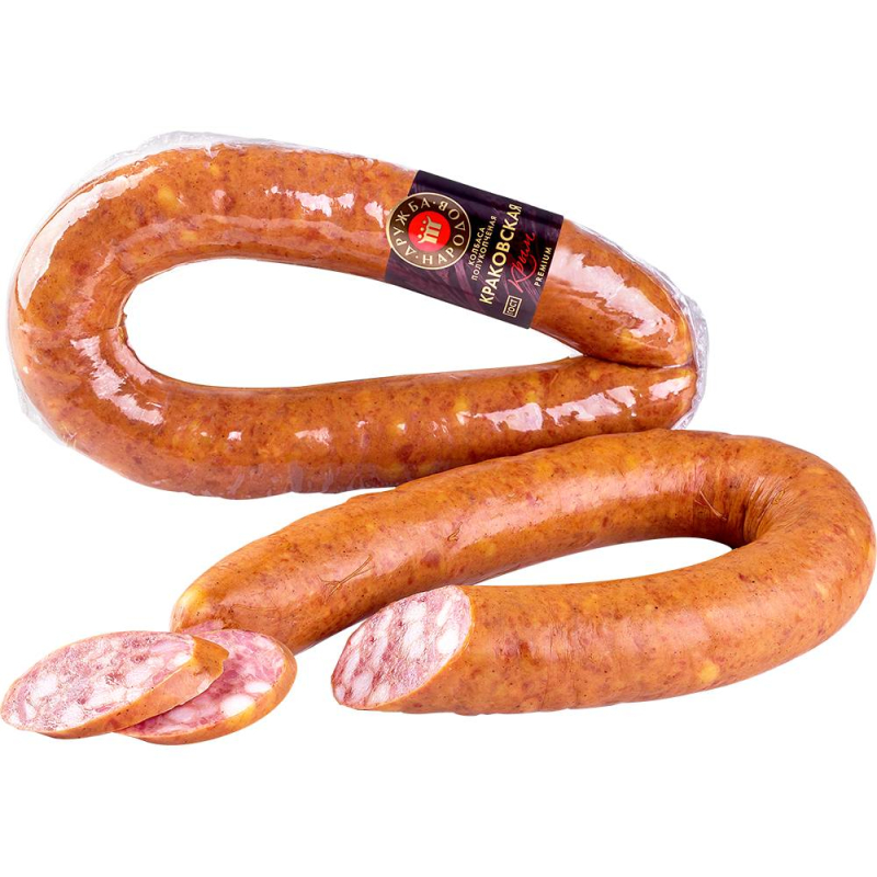 Колбаса Краковская п/к мясной продукт кат. Б охл ГОСТ ( н/о уп вак 0,4 кг) Дружба Народов