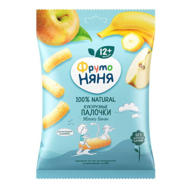 Палочки кукурузные ФрутоНяня яблоко, банан, 20г. (для Мантеры)