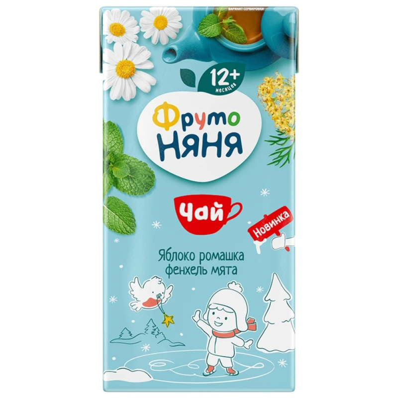 Чай 0,2л ФрутоНяня  Фруктово-Травяной из Яблок, Ромашки, Фенхеля и Мяты с 12 мес к/уп