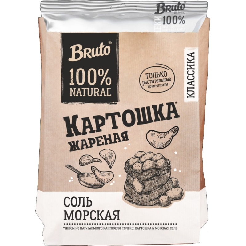 БРУТО Чипсы 120гр Крафт из натур.карт. со вкусом Соль Морск. 1уп*17шт (пал16)Ст