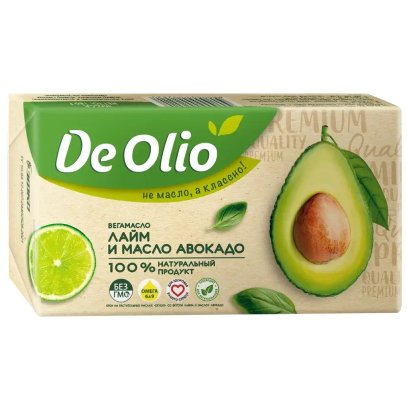 Крем на растительных маслах De olio лайм и масло авокадо 72,5% брикет 180г