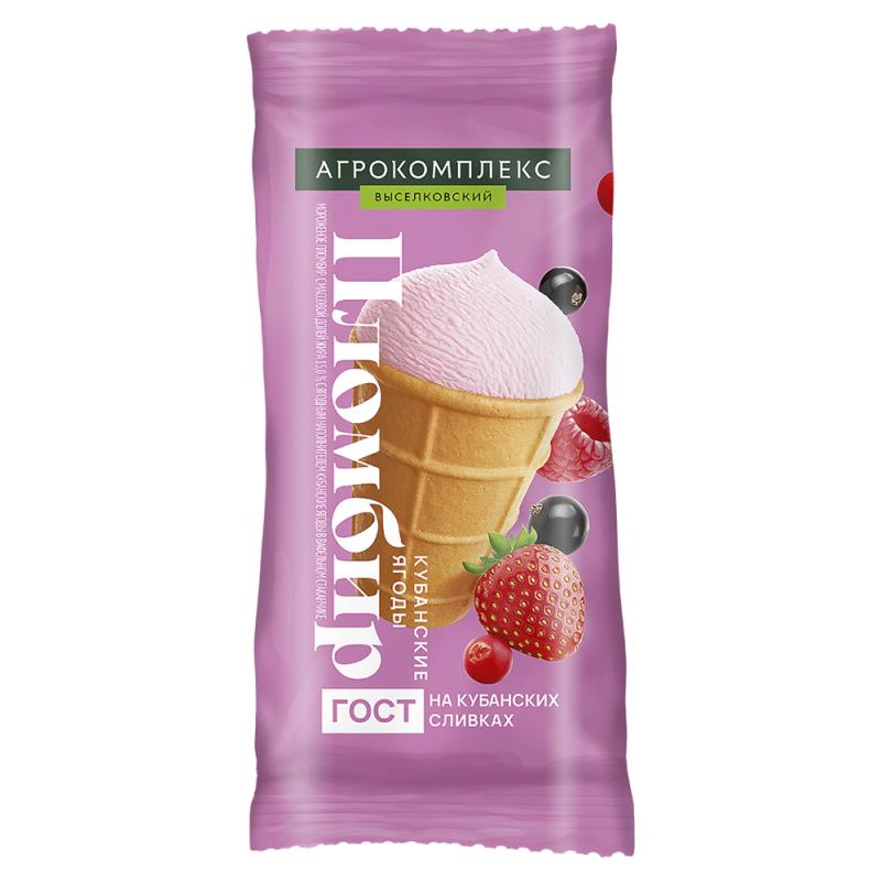 Мороженое пломбир с м.д.ж.15% с ягодным напол.Кубанские ягоды в ваф.стакан. 100гр 