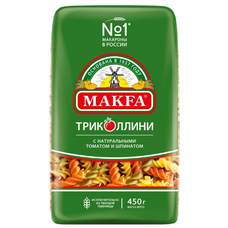 Макфа Макароны цветные Триколлини спирали 2/с "А" 450*14