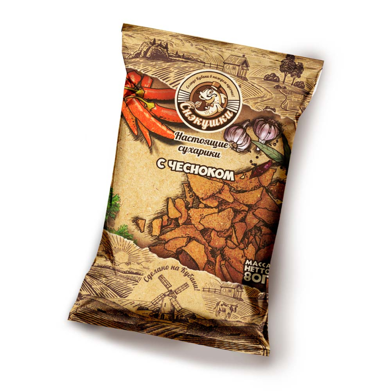 Сухарики ржаные с чесноком 80 г Снэкушки м/уп