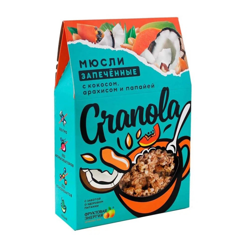 Мюсли  270 г Granola Фрутилад запеченные с кокосом ,арахисом и папайей карт/уп