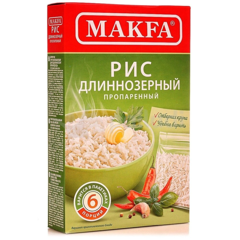Крупа длиннозерная обработанный паром рис Макфа Рис 400гр