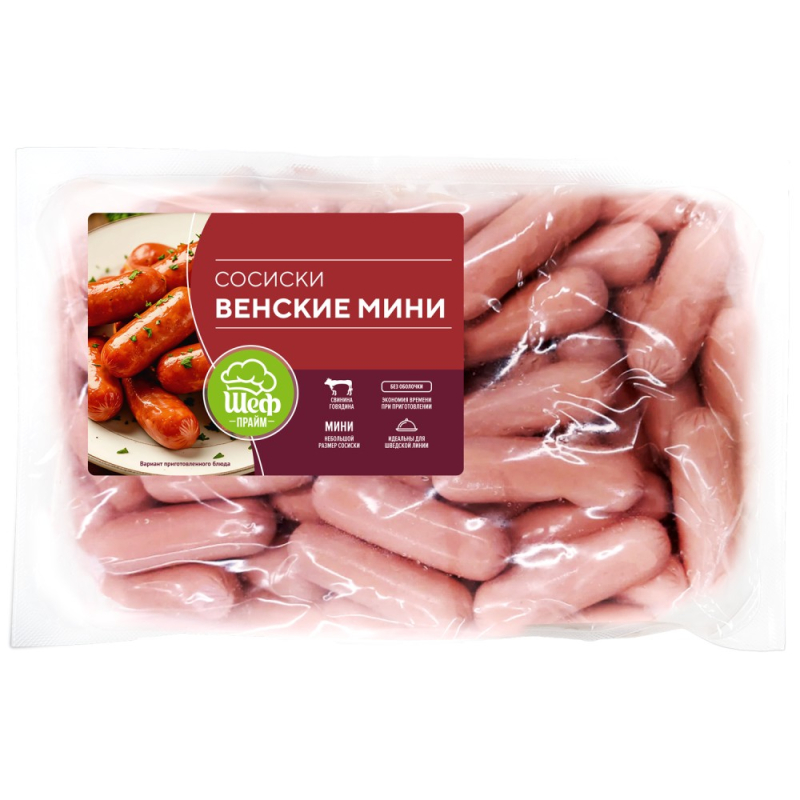 сосиски Венские Мини без оболочки 1 кг Продукт мяс.колб.изд.вар.кат.Б охл. Агрокомплекс