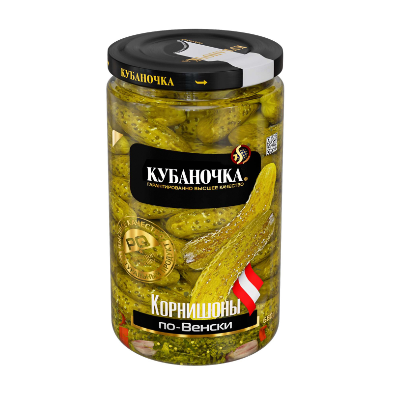 Огурчики корнишоны маринованные по-венски Кубаночка 680гр