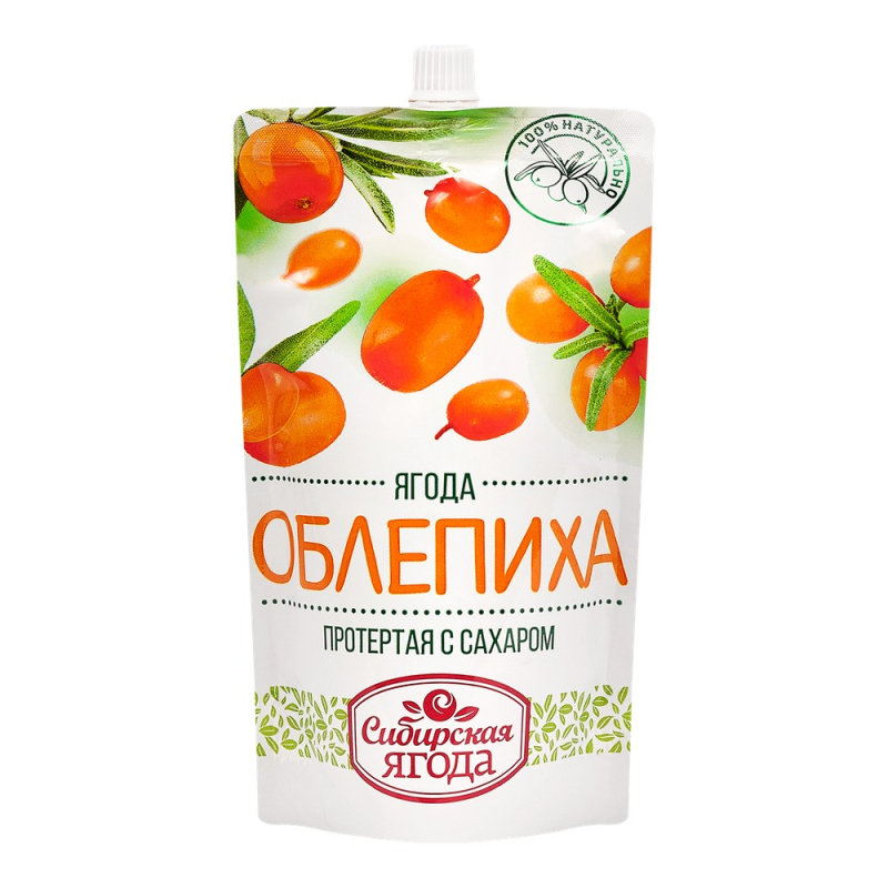 Облепиха 280 гр Сибирская Ягода протертая с сахаром д/пак