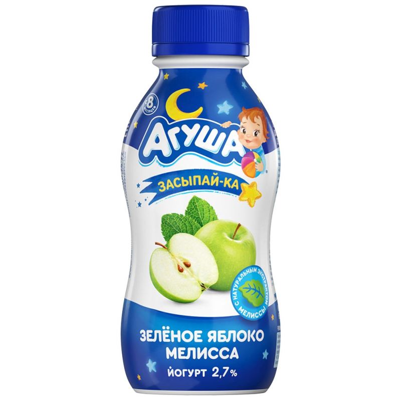 Йогурт питьевой Агуша зеленое яблоко-мелисса 200гр