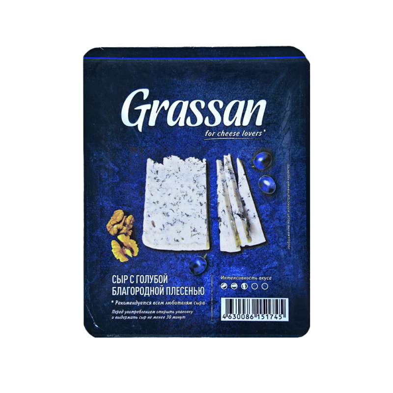 Сыр Grassan с голубой благородной плесенью 50%, кусок 100г [м]