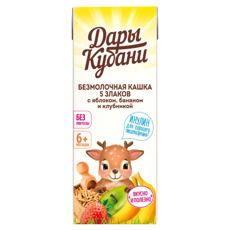 Каша 200 мл Дары Кубани безмолочная 5 злаков с яблоком,бананом и клуб. 6+ т/пак