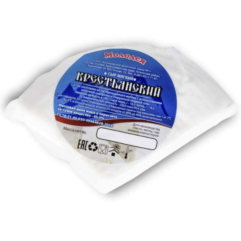 Сыр мягкий Крестьянский Молодея в/у 1/2,5 кг (для Мантеры)