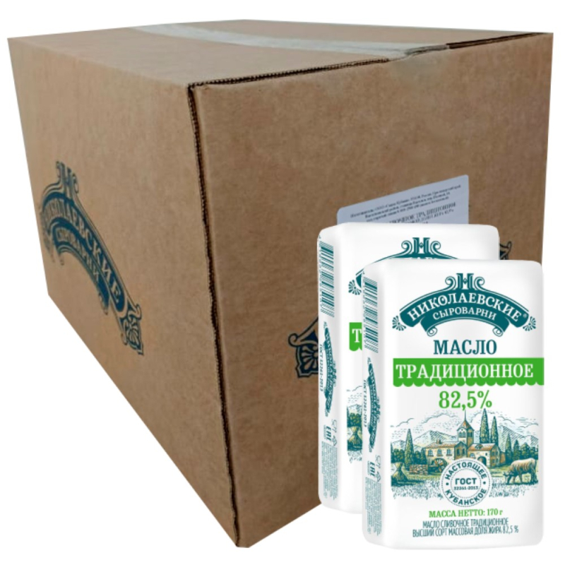 Масло сливочное Традиционное 82,5%, короб, 20кг Николаевские сыроварни