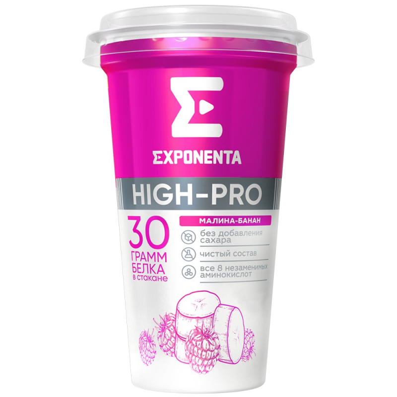 Напиток к.м. обезжир.с в.с. белка EXPONENTA HIGH-PRO со вкусом Малина-банан, 250г/6шт