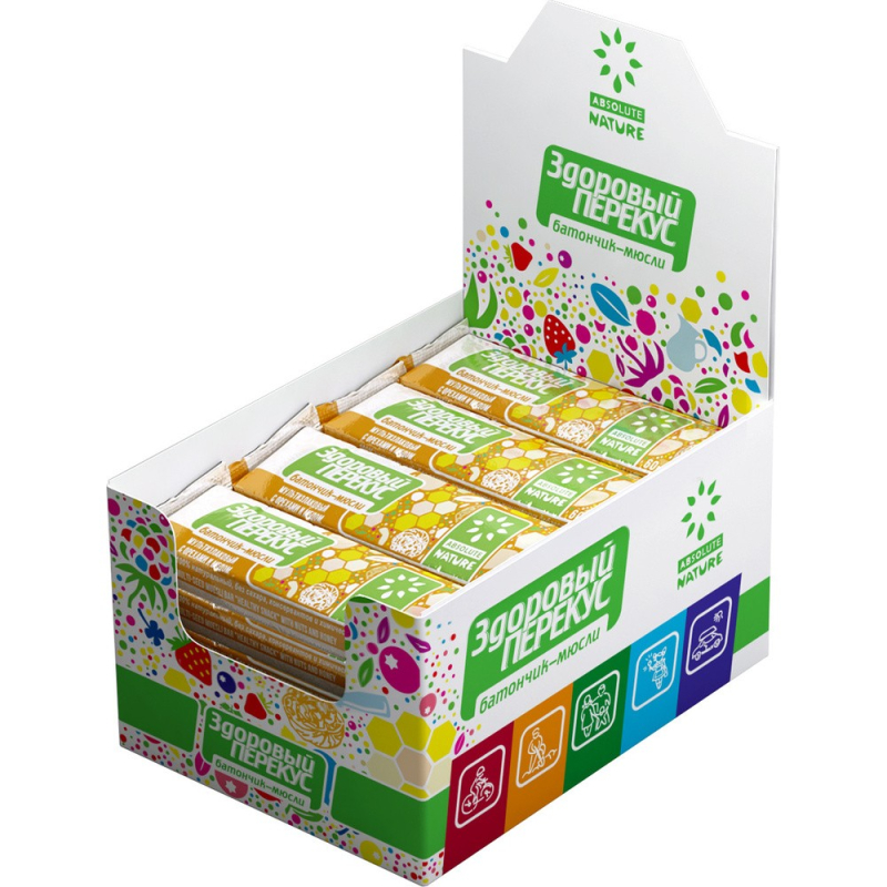 Батончик-мюсли ЗДОРОВЫЙ ПЕРЕКУС АБСОЛЮТ НАТУР Орехи и Мед 60 г