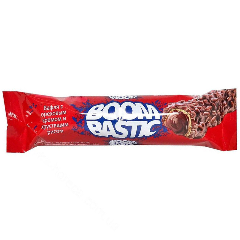 Батончик в молочном шоколаде, ореховом креме с хрустящим рисом Boombastic 32гр
