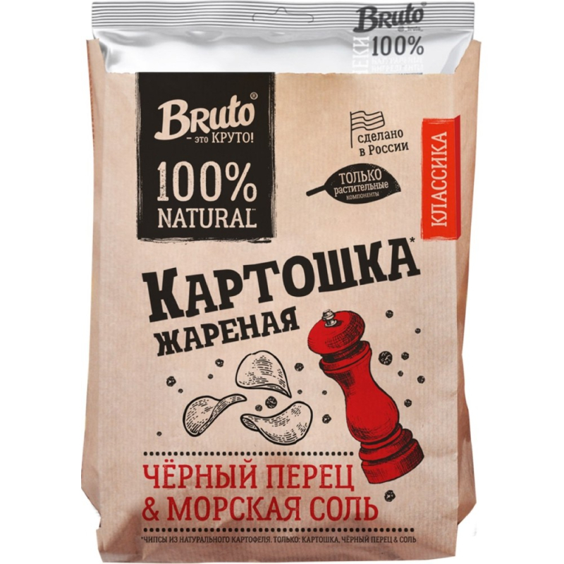 БРУТО Чипсы 120гр Крафт из натур.карт.со вк.Черн.перец/Морск.соль 1уп*17шт