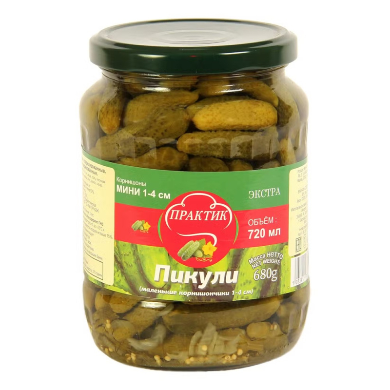 Огурцы пикули Практик 1415 мл ст/б (для Мантеры)