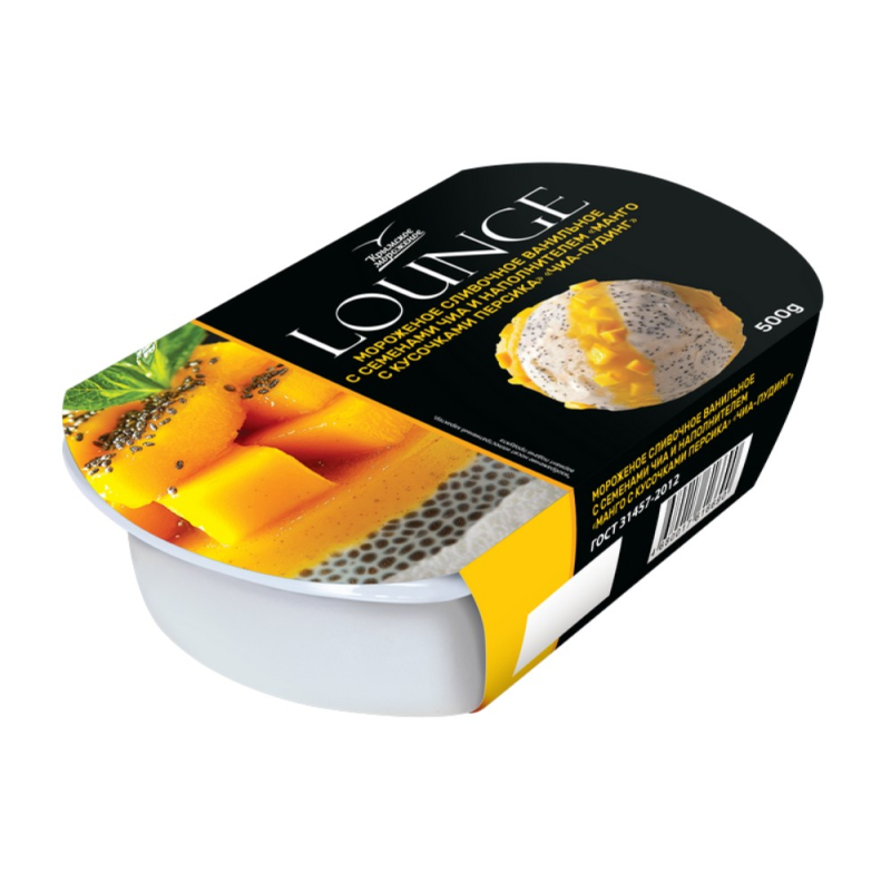 Мороженое Lounge сливочное с семенами чиа, манго и кусочками персика 500гр[м]