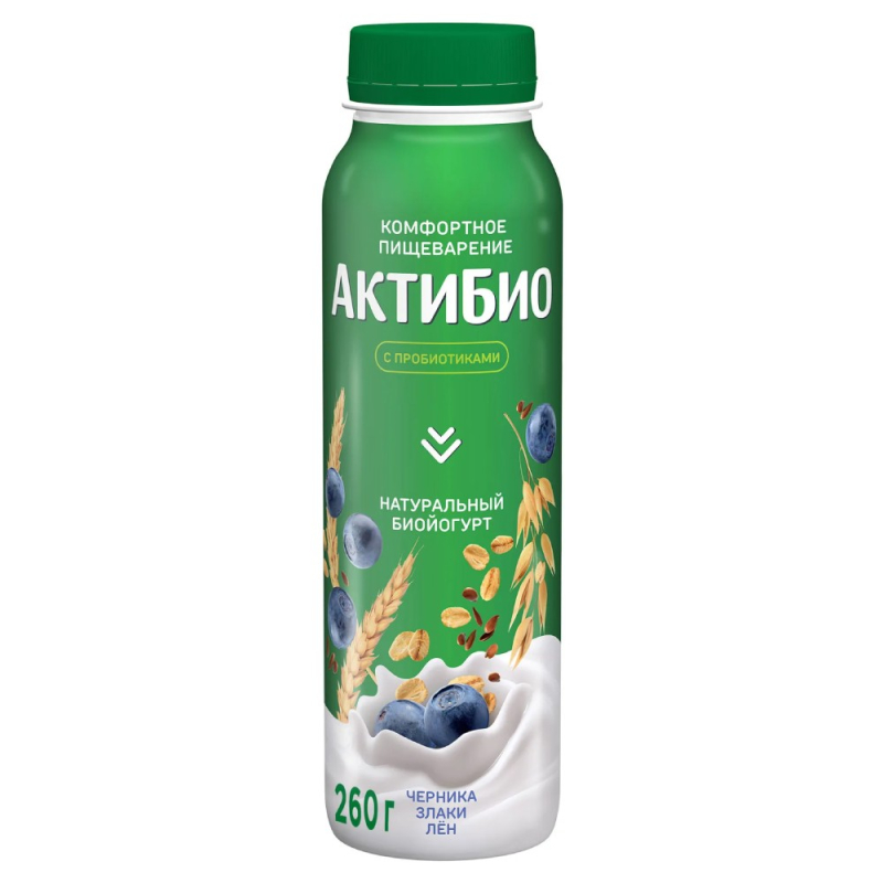 ЙОГУРТ ПИТЬЕВОЙ ЧЕРНИКА-5 ЗЛАКОВ-СЕМЕНА ЛЬНА 260 гр АКТИБИО  (для Мантеры)