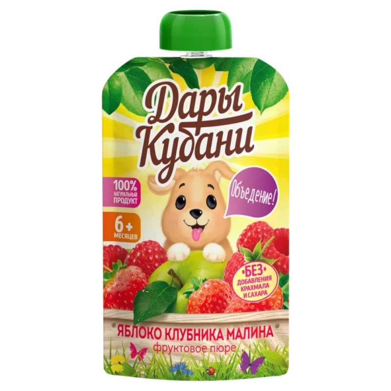 Пюре 90 г Дары Кубани фруктовое из яблок, клубники и малины д/п