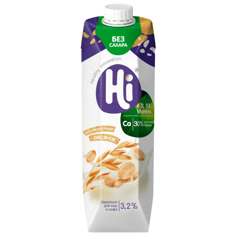 Молоко растительное Hi овсяное 1л 3,2% tetra pak 12шт