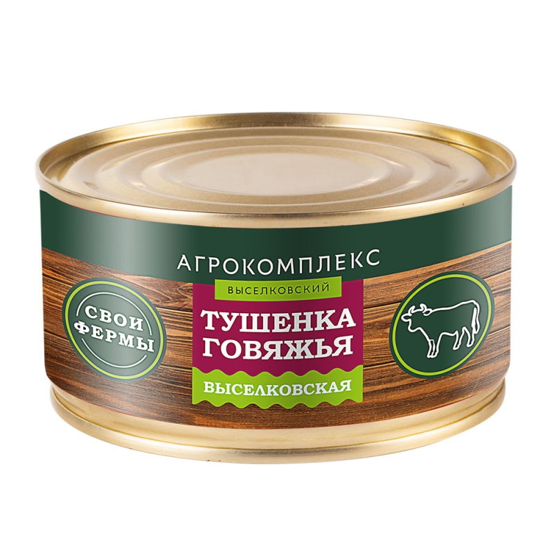 Тушенка говяжья Выселковская консервы мясосод.куск.стерилизов. 325 г(Старомин.)Агрокомплекс
