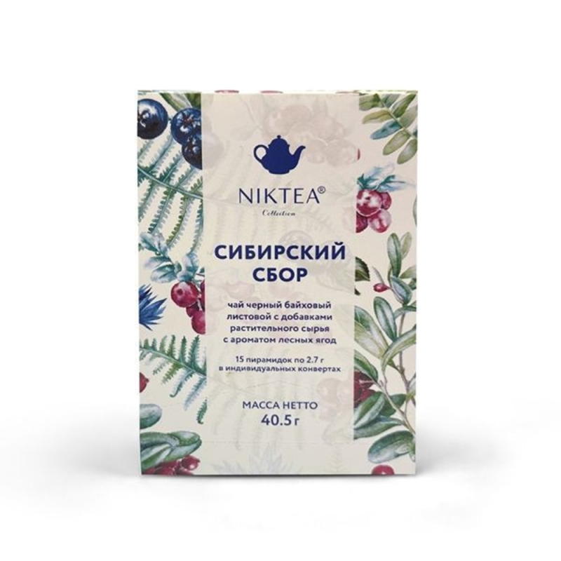 Чай черн.байховый«NIKTEA»среднел.с аром.лесн.ягод«Сибирский Сбор»15 пирам.по 2.7г.к/уп(для Мантеры)