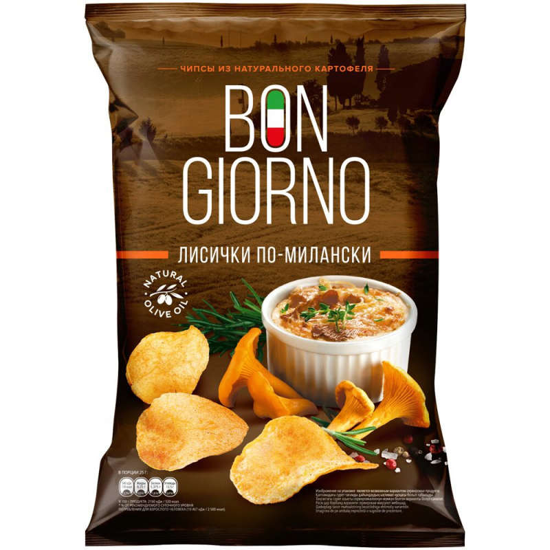 Чипсы 80г Bon Giogno из натур. картофеля со вкусом Лисички по-милански м/уп