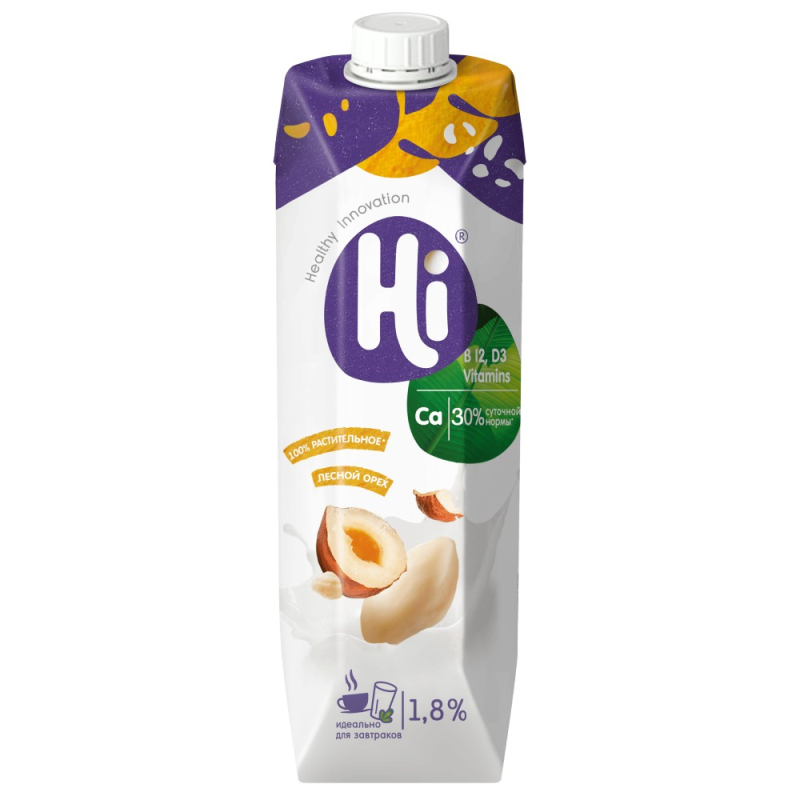 Молоко растительное Hi с фундуком 1л 1,8% tetra pak 12шт