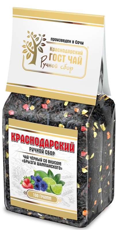 Чай черный Брызги шампанского 100гр Краснодарский Ручной Сбор м/уп