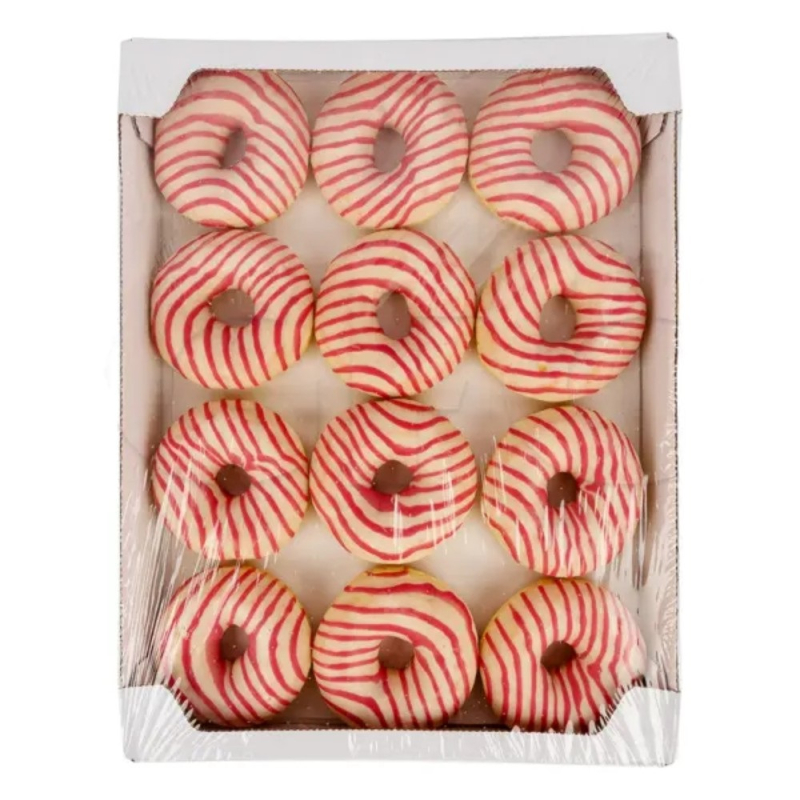 ДОНАТ Панна-котта двойная начинка малина творожный сыр покрытие белая глазурь полоски  (для Мантеры)