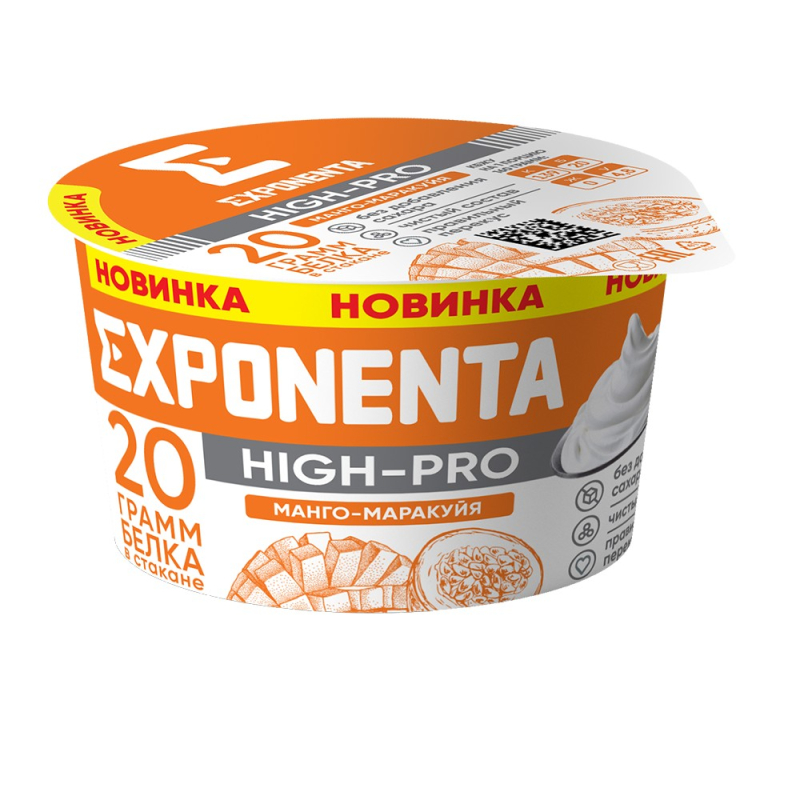 Продукт к.м.обезж.с в.с.белка EXPONENTA HIGH-PRO со вкусом МАНГО-МАРАКУЙЯ стакан 160гр/12 шт