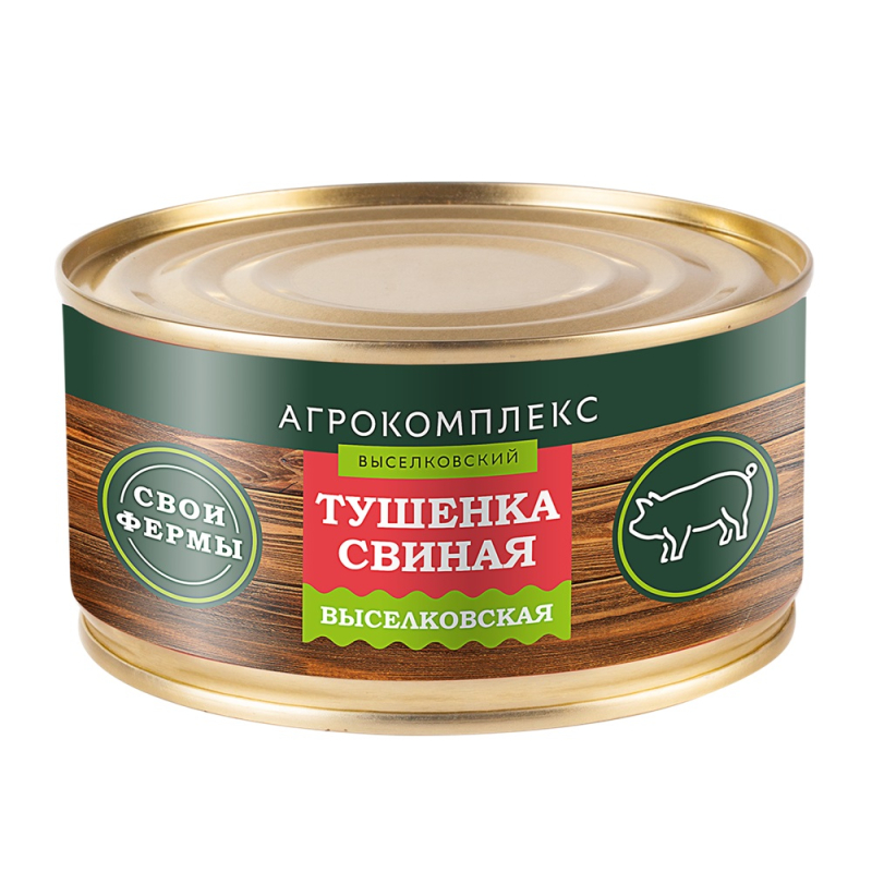 Тушенка свиная Выселковская консервы мясосодер.куск.стерилизов. 325 г(Старомин.)Агрокомплекс