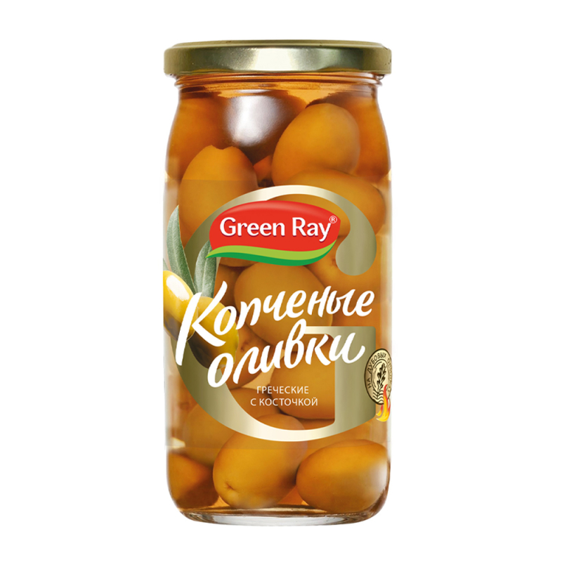 Оливки копченные  370 мл  ГринРэй  с костью Каламата ст/б
