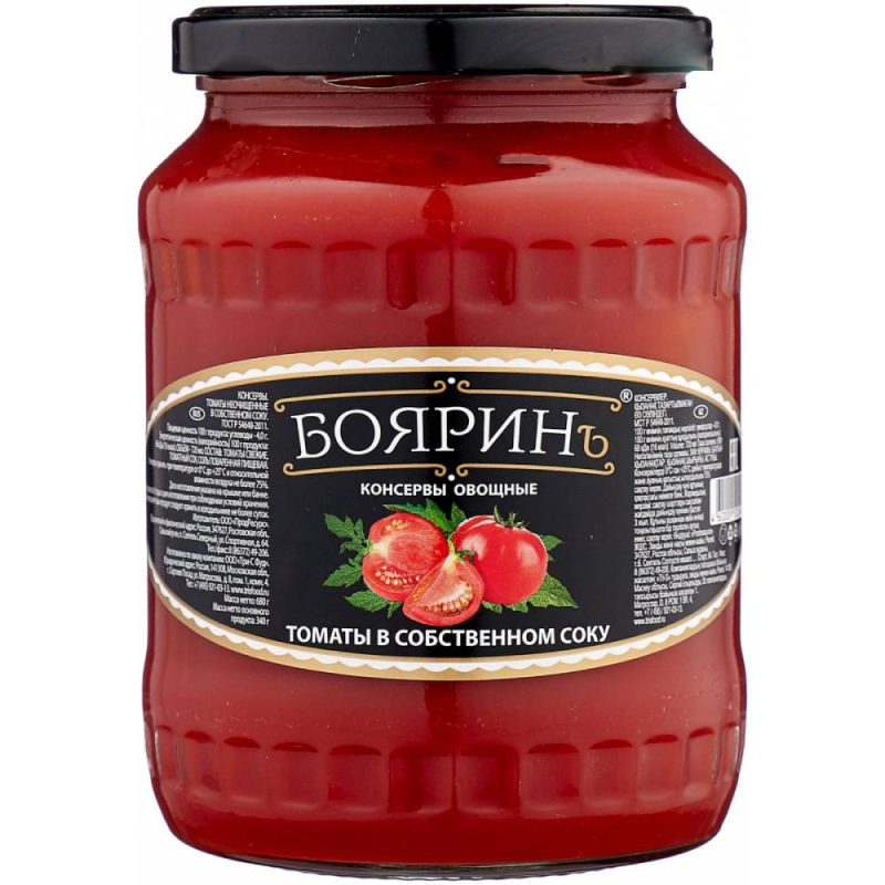 Томаты Бояринъ неочищенные в томатном соке 0,72 л