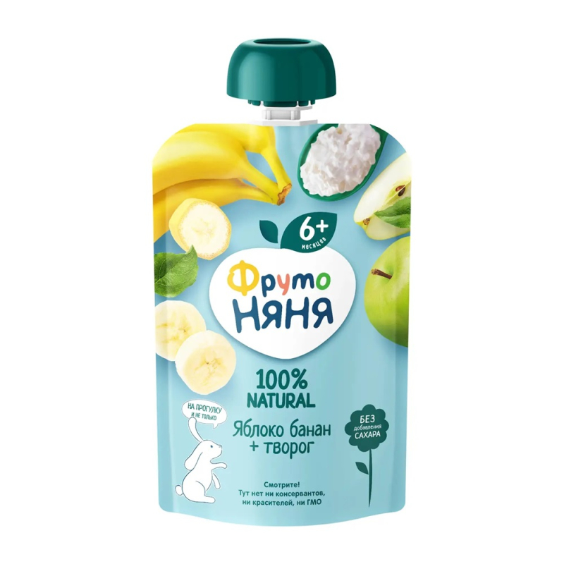 Пюре с творогом ФрутоНяня яблоко, банан, 90г. (для Мантеры)