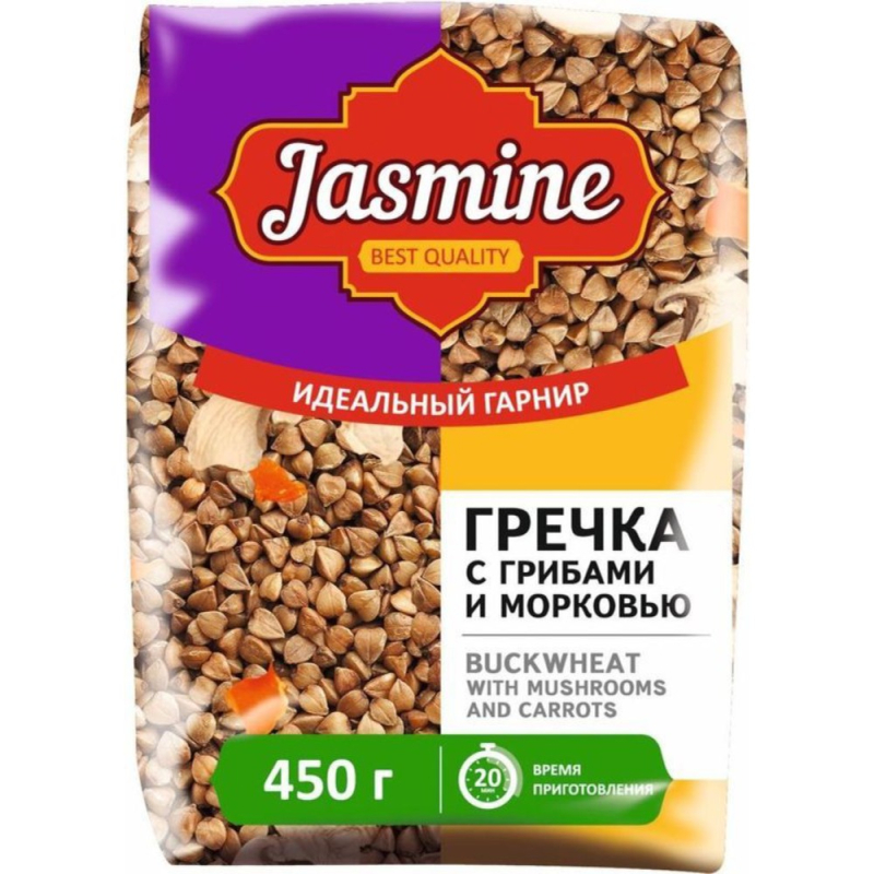 Гречка 450гр Jasmine с грибами и морковью м/уп