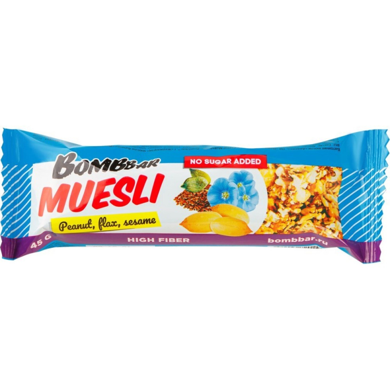 Батончик 45г BOMBBAR мюсли неглазирован. Мультизлак."Арахис" м/уп