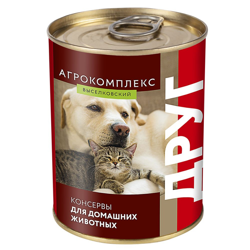 Корм для кошек и собак.Консервы из продуктов убоя кур стерилизов."Друг" 350 г(Старомин.)Агрокомплекс