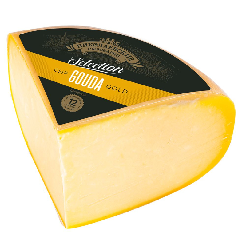 Сыр Gouda Gold м.д.ж.в с.в.45,0% 1/4 цилиндра весовой 1 кг Николаевские сыроварни